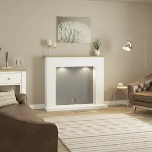 Be Modern Charing White & oak effect Fire surround set with Lights included