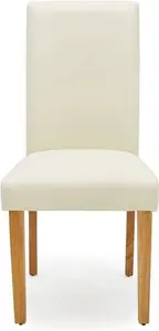 Dunelm Hugo Set Of 2 Dining Chairs, Faux Leather, Modern, Natural, Cream, Faux Leather/Rubberwood/Wood