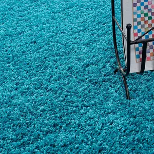 Abaseen 120cm Teal Blue Thick Pile Soft Shaggy Modern Circluar Rug