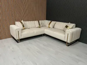 Genova Velvet Champagne Corner Sofa With Gold Metal Legs