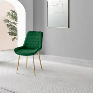 Furniturebox UK Novara 100cm Round Black Leg Dining Table & 2 Green Pesaro Gold Leg Chairs