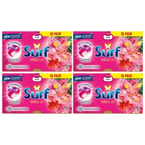 Surf 3 in 1 Laundry Washing Detergent Capsules Tropical Lily, 144 Washes, 4Pk