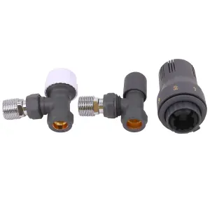 Rinse Bathrooms Thermostatic Radiator Valve 15mm x 1/2" Angled Anthracite Rad TRV + Lockshield