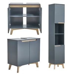 Set of 2 Grey Freestanding Under Sink Storage Cabinet Tall Bathroom Cabinet Without Mirror