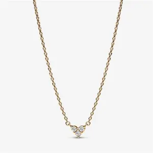 Pandora Triple Stone Heart Collier Necklace - 14K Gold Plating / Cubic Zirconia - Sz. 45 cm