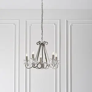 Luminosa Oksana 5 Light Multi Arm Ceiling Pendant Chandelier Polished Nickel, E14