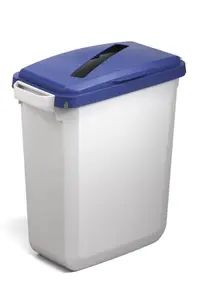 Durable DURABIN Grey Rectangular Recycling Bin + Blue Hinged Slot Lid - 60L