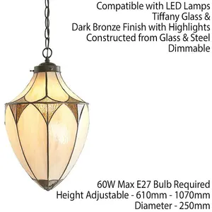 Tiffany Glass Hanging Ceiling Pendant Light Dark Bronze Cream Lamp Shade i00082