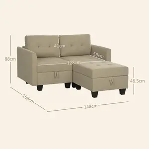 HOMCOM Modular Sectional Sofa with Storage, 2 Seater Sofa Set, Light Brown