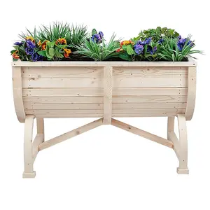 Raised Wooden Barrel Garden Planter