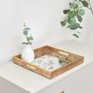 Melody Maison Gold Printed Mirrored Tray - 34cm x 34cm