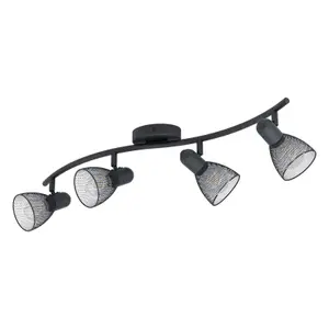 Flush Ceiling 4 Spot Light Colour Black Wave Bracket Mesh Look Shade E14 4x40W