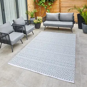 Blue Outdoor Rug, Geometric Stain-Resistant Rug For Patio Decks, 3mm Modern Outdoor Durable Area Rug-160cm X 220cm