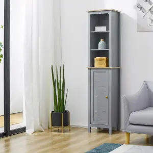 kleankin Bathroom Floor Tall Cabinet Storage Unit with Cupboard Adjustable Shelf