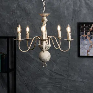 ValueLights Gothica Traditional 5 Way White Flemish Style Ceiling Light Chandelier Fitting