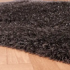 Charcoal Plain Shaggy Modern Sparkle Rug for Bedroom Living & Dining Room - 160cm X 225cm (5ft. 2in. X 7ft. 4in.)