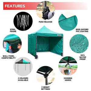 Excel Steel Gazebo 3m x 3m Green with Wheel Bag, Wall panel, Sand Bag, Rope & Pegs