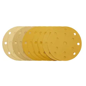 Draper Gold Sanding Discs with Hook & Loop, 150mm, Assorted Grit, 15 Dust Extraction Holes (Pack of 10) 08480