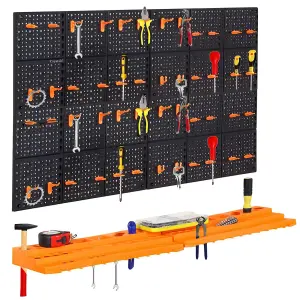 78 Piece Pegboard Shelf Tool Organiser Garage Wall Mount Tool Rack 3-Tier Shelf