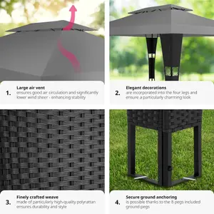 Gazebo Mona - 4 x 3 m, double roof system, water-repellent, 50+ UV protection - black/anthracite