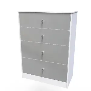 Taunton 4 Drawer Deep Chest in Uniform Grey Gloss & White (Ready Assembled)