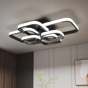 Black 6 Square Morden Acrylic LED Energy Efficient Semi Flush Ceiling Light Fixture Cool White