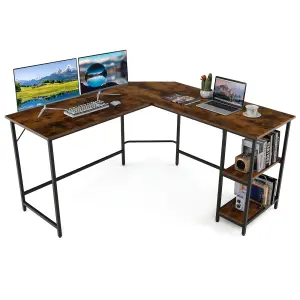 Costway L-Shaped Computer Desk Corner Computer Gaming Desk w/ 2-tier Shelves