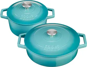 Cast Iron Casserole Set of 2 20cm & 28cm / 2.8L & 4.3L Dishes Oven Proof Enamelled Cast Iron Pans with Lids