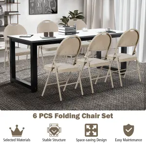 Costway Set of 6 Folding Fabric Chair Padded Kitchen Dining Seat Portable Guest Chair