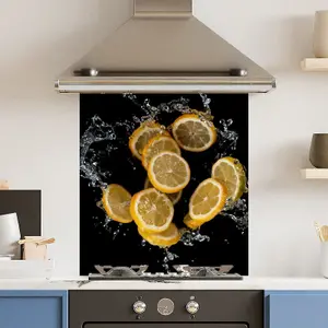 Toughened 6mm Glass Kitchen Splashback 60 x 65cm Lemon Splash - Polished Edge Heat Resistant Back Splash for Cookers Hob