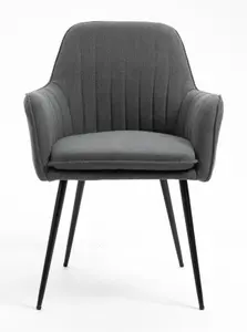 Hallowood Furniture Pair of Dark Grey Fabric Chair with Metal Legs