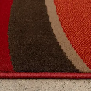 Warm Red Terracotta Wave Living Room Runner Rug 60x240cm