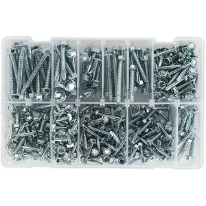 410 Piece Self Drilling Screw Assortment - Zinc Plated Hex Head Collection