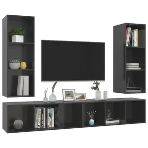 Berkfield Wall-mounted TV Cabinets 4 pcs High Gloss Grey Engineered Wood