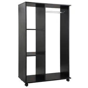 HOMCOM Rolling Open Wardrobe Hanging Rail Storage Shelves for Clothes, Black