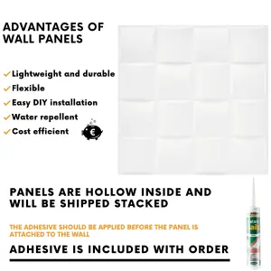 3D Wall Panels Adhesive Included - 6 Sheets Cover 16.15ft²(1.5m²) Interior Cladding Panels - Square Grid Lattice Design Matt White