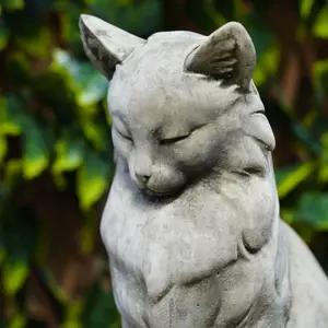 Lovely Cat Stone Statue Kitten Animal Outdoor Garden Ornament British Made Sculpture