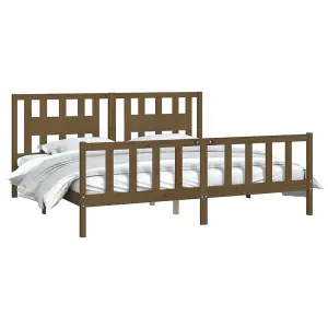 Berkfield Bed Frame with Headboard Honey Brown Solid Wood Pine 200x200 cm