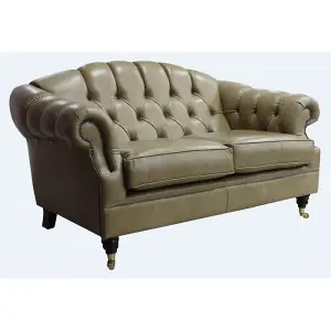 Chesterfield 2 Seater Old English Dark Sand Leather Sofa Settee Bespoke In Victoria Style