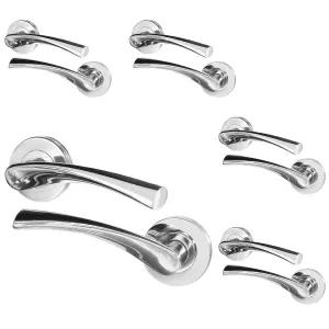 AFIT Chrome Internal Door Handle - 5 Pairs Polished Chrome Lever on Rose Round Handles - Novi Range