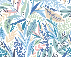 Origin Murals Tropical Blue Patterned Leaves Matt Smooth Paste the Wall Mural 350cm wide x 280cm high