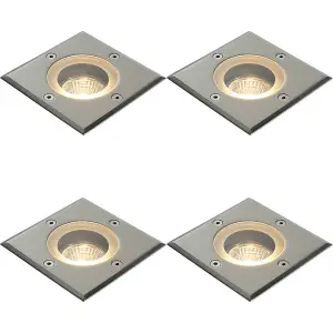 4 PACK Marine Grade IP65 Square Ground Light - 50W GU10 - Stainless Steel