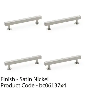 4 PACK - Straight Square Bar Pull Handle - Satin Nickel 128mm Centres SOLID BRASS Drawer