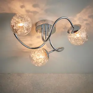 Semi Flush Ceiling Light Chrome Wire Shade 3x Lamp Adjustable Hanging Pendant