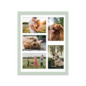 14x11 Inch 5 Opening Photo Collage Frame, Display Five 6x4 Inch Photos, Multi Aperture Family Picture Frame, Mint Green