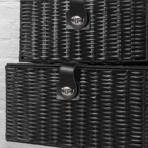 Resin Woven Storage Baskets - Set of 3 Black - M&W