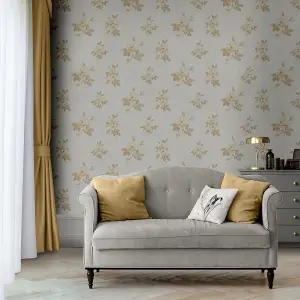 Muriva Cream Floral Mica effect Embossed Wallpaper