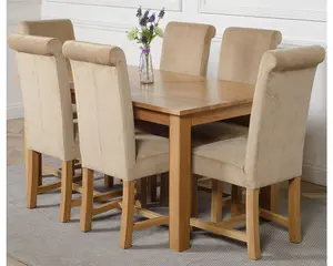 Oslo 150 x 90 cm Medium Oak Dining Table and 6 Chairs Dining Set with Washington Beige Fabric Chairs