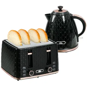 HOMCOM 1.7L Kettle and Toaster Set with Defrost Reheat and Crumb Tray Black