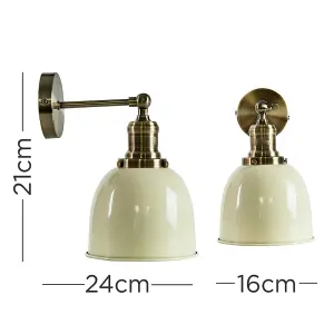 ValueLights Wilhelm Antique Brass Adjustable Knuckle Joint Wall Light with Gloss Cream Dome Shade